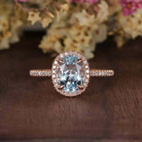 2.3ct Oval Cut Blue Aquamarine Diamond Halo Solitaire Ring 14k Rose Gold Finish