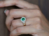3ct Engagement Ring Green Emerald Cut Cocktail Halo 14k Yellow Gold Finish
