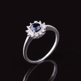 0.5ct Engagement Ring Round Blue Sapphire Halo Minimalist 14k White Gold Finish