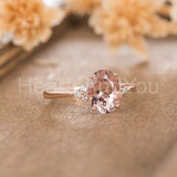 1ct Oval Cut Simulated Peach Morganite Round Petite Ring 14k Rose Gold Plated