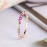 0.3ct Round Cut Pink Sapphire Engagement Ring Trilogy Beaded 14k Rose Gold Over