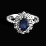2.3ct Oval Cut Sapphire Diamond Halo Floral Engagement Ring 14k White Gold Over