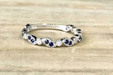 0.3ct Round Cut Blue Sapphire Wedding Band 14k White Gold Finish Half Eternity