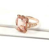 2.3ct Engagement Ring Emerald Cut Peach Morganite Art Deco 14k Rose Gold Finish