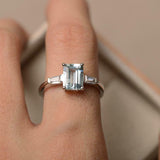 1.9ct Emerald Cut Diamond Baguette Accents Trilogy Ring 14k White Gold Finish