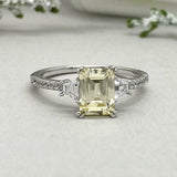 2.2ct Emerald Cut Yellow Sapphire Solitaire with Accent Ring 14k White Gold Over