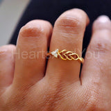 0.09ct Round Cut Moissanite Leaf Bud Women Engagement Ring 14K YellowGold Plated