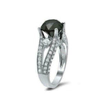 3.5ct Round Cut Black Diamond Split Shank Engagement Ring 14K White Gold Finish