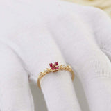 0.7ct Round Cut Pink Ruby Engagement Ring Flower Minimalist 14k Yellow Gold Over