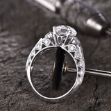 1.5ct Round Cut Diamond Engagement Ring Vintage Milgrain 14k White Gold Finish