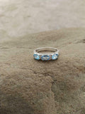 2.5ct Wedding Band Oval Cut Blue Topaz Stylish Three Stone 14k White Gold Finish