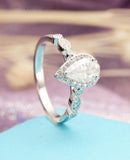 2.5ct Pear Cut VVS1 Diamond Halo Vintage Engagement Ring 14k White Gold Finish