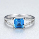 2.3ct Engagement Ring Princess Cut Blue Topaz Split Shank 14k White Gold Finish