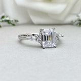 2.3ct Engagement Ring Emerald Cut Diamond Petite Solitaire 14k White Gold Finish