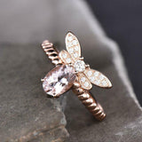 2ct Engagement Ring Oval Cut Peach Morganite Moth Butterfly 14k Rose Gold Finish