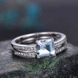 2.2ct Engagement Ring Asscher Cut Blue Aquamarine Bridal Set 14k White Gold Over