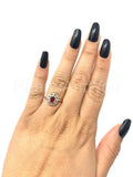 0.3ct Oval Cut Simulated Ruby Vintage-Inspired Halo Ring 14k White Gold Plated