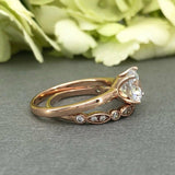 Milgrain Bridal Set Engagement Ring 1.6ct Round Cut Diamond 14k Rose Gold Finish