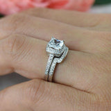 2ct Cushion Cut Diamond Bridal Set Engagement Ring Band 14k White Gold Finish