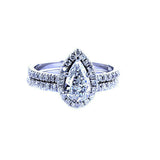 4Ct Pear Cut VVS1/D Diamond Bridal Set Halo Ring Band 14K White Gold Finish
