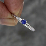 0.5ct Engagement Ring Round Cut Blue Sapphire Solitaire 14k White Gold Finish