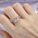 Leaf Marquise Accent Engagement Ring 1.6ct Round Cut Diamond 14k RoseGold Finish