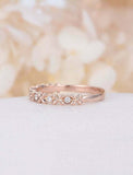 1ct Round Cut Diamond Wedding Band Floral Petite Half Eternity 14k RoseGold Over