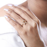 0.5ct Round Cut Moissanite Open Star Women Engagement Ring 14k YellowGold Plated