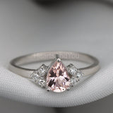 1ct Pear Simulated Morganite Solitaire Round Accents Ring 14k White Gold Plated