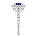 3ct Oval Cut Blue Sapphire Engagement Ring Floral Cluster 14k White Gold Finish