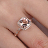 2ct Cushion Cut Peach Morganite Halo Solitaire Engagement Ring 14k RoseGold Over