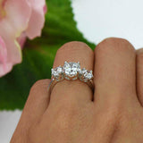 2ct Round Cut Diamond Cluster Solitaire Engagement Ring 14k White Gold Finish