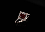 1ct Princess Cut Red Garnet Engagement Ring 14k Rose Gold Finish Halo Solitaire