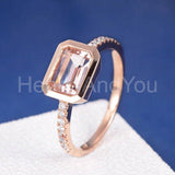 1.5ct Emerald Cut Simulated Peach Morganite Bezel Set Ring 14k Rose Gold Plated
