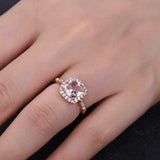 2ct Engagement Ring Cushion Cut Morganite Round Accent Halo 14k Rose Gold Finish