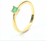 0.3ct Engagement Ring Princess Cut Green Emerald Solitaire 14k YellowGold Finish