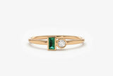 0.4ct Baguette Cut Green Emerald Two Stone Minimalist Ring 14k Rose Gold Finish