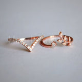 0.25ct Round Cut Moissanite Vine Leaf Chevron Bridal Set 14K Rose Gold Plated