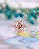 1.3ct Round Cut Simulated Morganite Halo Engagement Ring 14k Rose Gold Plated