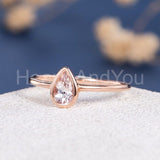 0.3ct Pear Cut Simulated Peach Morganite Solitaire Ring 14k Rose Gold Plated