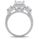 5.5ct Emerald Cut Diamond Halo Iced Trilogy Engagement Ring 14K White Gold Over