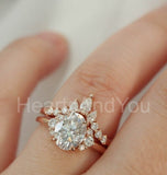 2.2ct Oval Simulated Diamond Cluster Crown Bridal Ring Set 14k Rose Gold Plated