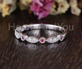 0.3ct Round Cut Simulated Ruby Half Eternity Wedding Band 14k White Gold Plated