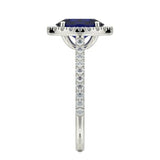 2.5ct Oval Cut Blue Sapphire Round Accent Diamond Halo Ring 14k WhiteGold Finish