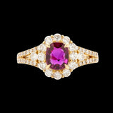 1ct Oval Cut Pink Ruby Engagement Ring Halo Split Shank 14k Yellow Gold Finish