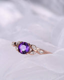 2Ct Round Cut Purple Amethyst Engagement Ring 14K Rose Gold Over Marquise Accent