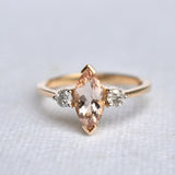 1ct Marquise Cut Simulated Morganite Three Stone Ring 14K Yellow Gold Plated