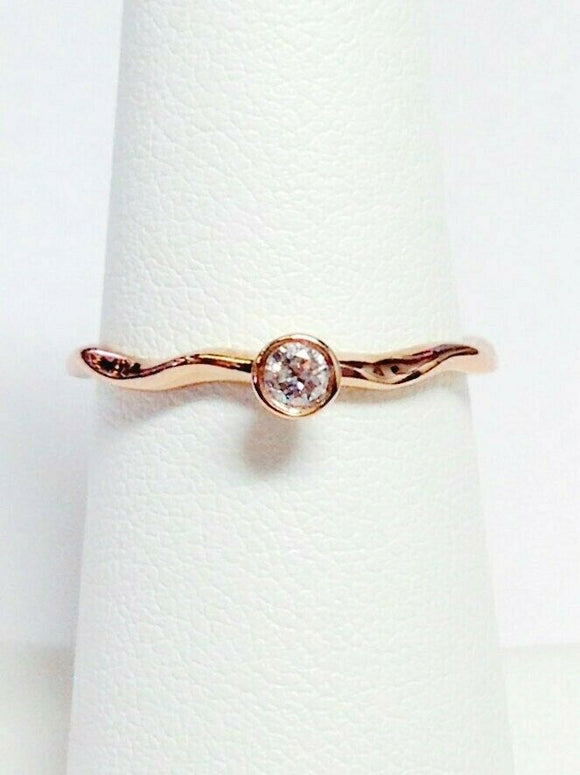 0.2Ct Round Cut Diamond Curved Minimalist Solitaire Ring 14K Rose Gold Finish