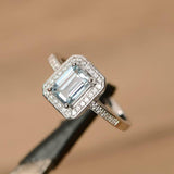 2.3ct Emerald Cut Blue Aquamarine Diamond Accent Halo Ring 14k White Gold Finish