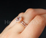 2.3ct Round Cut Simulated Morganite Milgrain Halo Ring Set 14k Rose Gold Plated